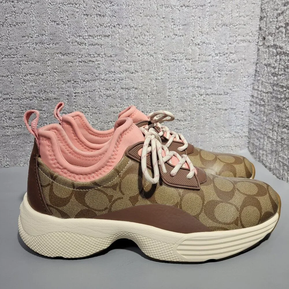 Coach C270 Signature Tech Runner Womens Size US 9B Brown Pink Sneaker Shoes